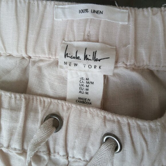 NICOLE MILLER Linen Cargo Pull On Elastic Drawstring Waist Khaki Jogger Pants M - Picture 11 of 15